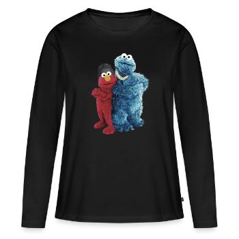5 Rue Sésame Macaron et Elmo - T-shirt manches longues Premium bio Femme - noir - Devant - Julia (174cm)