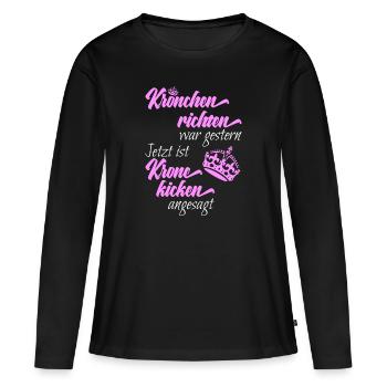 Krönchen richten war gestern - Corona Krone kicken - Frauen Premium Bio Langarmshirt - Schwarz - Vorne - Julia (174cm)