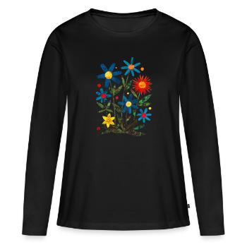 Blüten - Frauen Premium Bio Langarmshirt - Schwarz - Vorne - Julia (174cm)