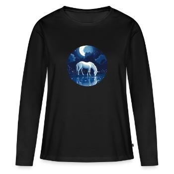 Einhorn bei Nacht - Frauen Premium Bio Langarmshirt - Schwarz - Vorne - Julia (174cm)