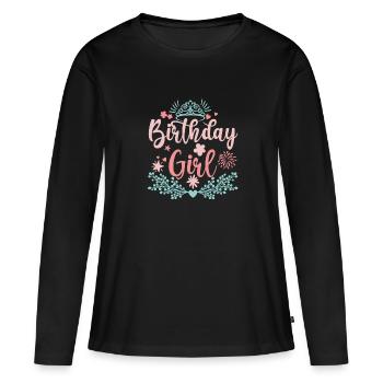Fille d’anniversaire - T-shirt manches longues Premium bio Femme - noir - Devant - Julia (174cm)