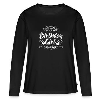 Fille d’anniversaire - T-shirt manches longues Premium bio Femme - noir - Devant - Julia (174cm)