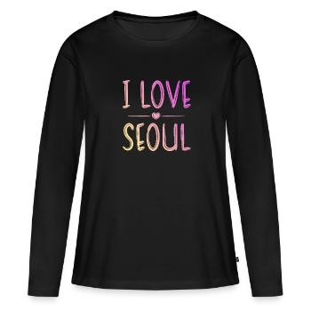 J’aime Séoul - T-shirt manches longues Premium bio Femme - noir - Devant - Julia (174cm)