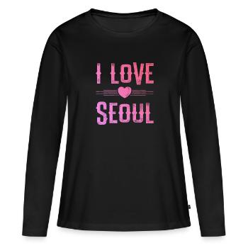 J’aime Séoul - T-shirt manches longues Premium bio Femme - noir - Devant - Julia (174cm)