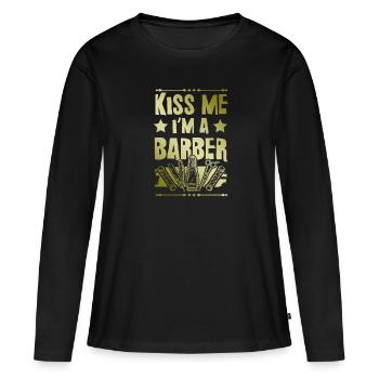 Embrasse-moi Barbier - T-shirt manches longues Premium bio Femme - noir - Devant - Julia (174cm)