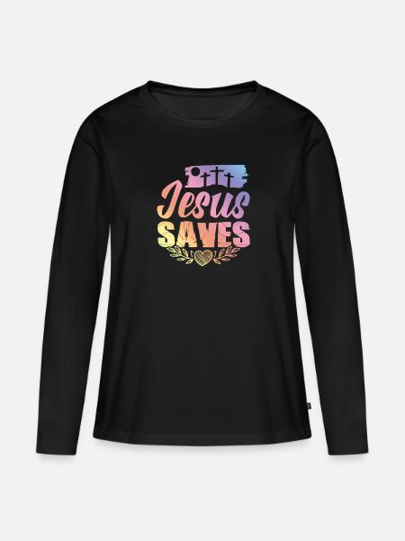 Jesus Saves - Frauen Premium Bio Langarmshirt - Schwarz