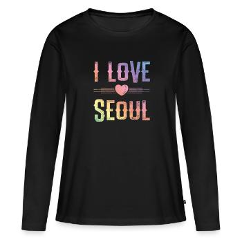J’aime Séoul - T-shirt manches longues Premium bio Femme - noir - Devant - Julia (174cm)