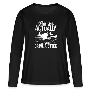 Halloween Witch Witch’s Broom Je peux conduire un bâton - T-shirt manches longues Premium bio Femme - noir - Devant - Julia (174cm)