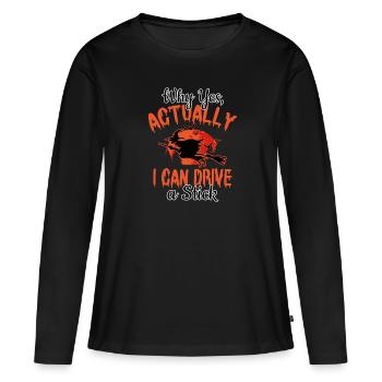 Halloween Witch Witch’s Broom Je peux conduire un bâton - T-shirt manches longues Premium bio Femme - noir - Devant - Julia (174cm)