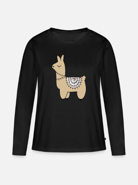 Lama - Frauen Premium Bio Langarmshirt - Schwarz