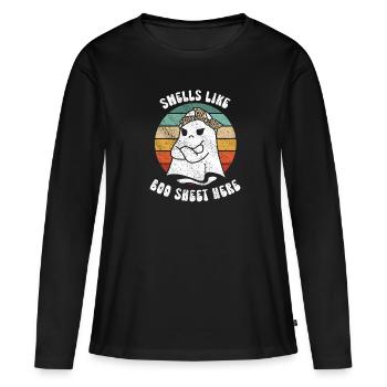 Halloween Ghost Funny Smells Like Boo Sheet Here - Women's Premium Organic Long Sleeve Shirt - black - Front - Julia (174cm)