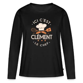 Clément Chef Ici c est Clement le chef cuisinier - T-shirt manches longues Premium bio Femme - noir - Devant - Julia (174cm)