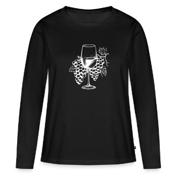 Verre à vin Raisins Vin - T-shirt manches longues Premium bio Femme - noir - Devant - Julia (174cm)