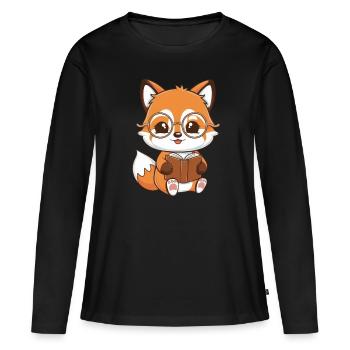 Renard kawaii avec livre et lunettes pour les fans de livres - T-shirt manches longues Premium bio Femme - noir - Devant - Julia (174cm)