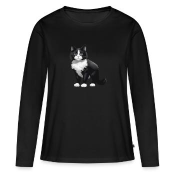 Chat mignon - T-shirt manches longues Premium bio Femme - noir - Devant - Julia (174cm)