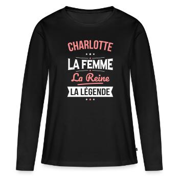 Charlotte - La Femme - La Reine - La Légende - T-shirt manches longues Premium bio Femme - noir - Devant - Julia (174cm)