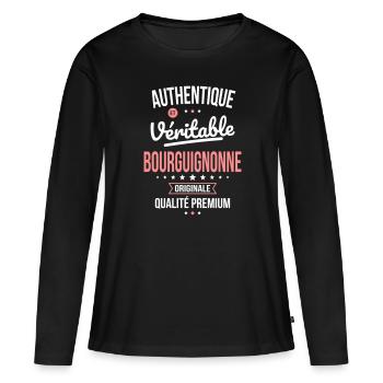 Authentique et véritable Bourguignonne - Originale - T-shirt manches longues Premium bio Femme - noir - Devant - Julia (174cm)