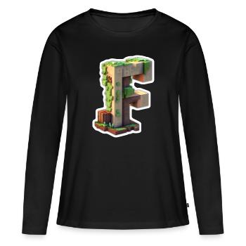 Buchstabe F in 3D Pixelart Stil "Minenarbeiter" - Frauen Premium Bio Langarmshirt - Schwarz - Vorne - Julia (174cm)
