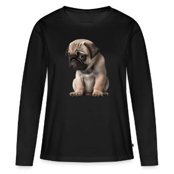 Chiot carlin timide - T-shirt manches longues Premium bio Femme - noir - Devant - Julia (174cm)