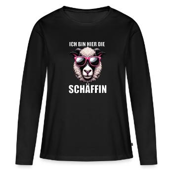 Ich Bin Hier Die Schäffin Walliser Schaf Schaf Mäh - Frauen Premium Bio Langarmshirt - Schwarz - Vorne - Julia (174cm)