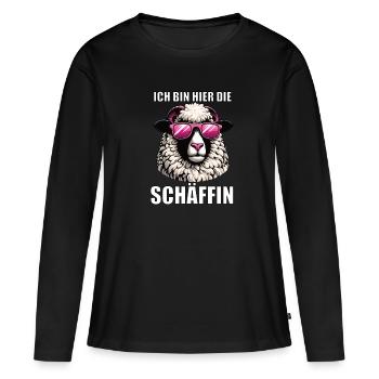 Ich Bin Hier Die Schäffin Walliser Schaf Schaf Mäh - Frauen Premium Bio Langarmshirt - Schwarz - Vorne - Julia (174cm)