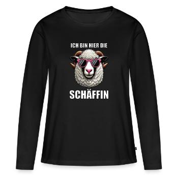 Ich Bin Hier Die Schäffin Walliser Schaf Schaf Mäh - Frauen Premium Bio Langarmshirt - Schwarz - Vorne - Julia (174cm)