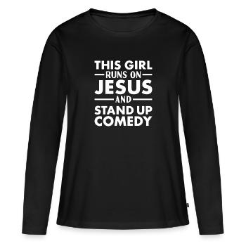 Comédien This Girl Runs On Jesus Stand Up Comedy - T-shirt manches longues Premium bio Femme - noir - Devant - Julia (174cm)