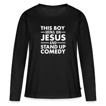 Le comédien This Boy Runs On Jesus Stand Up Comedy - T-shirt manches longues Premium bio Femme - noir - Devant - Julia (174cm)