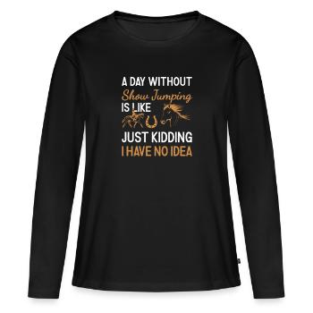 Jumper Une journée sans saut d’obstacles - T-shirt manches longues Premium bio Femme - noir - Devant - Julia (174cm)