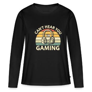 Je ne t'entends pas, je joue - T-shirt manches longues Premium bio Femme - noir - Devant - Julia (174cm)