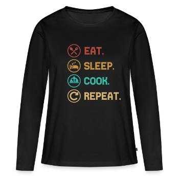 EAT SLEEP COOK REPEAT - Lifestyle/Thème/Motto - T-shirt manches longues Premium bio Femme - noir - Devant - Julia (174cm)