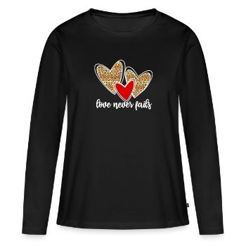 love never fails - Frauen Premium Bio Langarmshirt - Schwarz - Vorne - Julia (174cm)