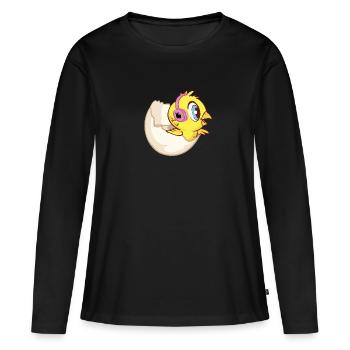 Küken in Eierschale mit Kopfhörern und Häschen - Frauen Premium Bio Langarmshirt - Schwarz - Vorne - Julia (174cm)