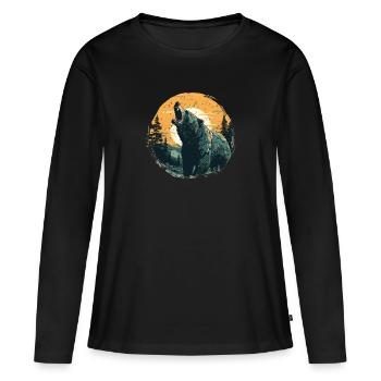 Grizzly in sundown retro style - Frauen Premium Bio Langarmshirt - Schwarz - Vorne - Julia (174cm)