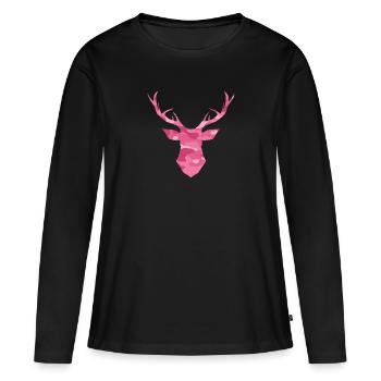 Tête de cerf camouflage camouflage rose - T-shirt manches longues Premium bio Femme - noir - Devant - Julia (174cm)