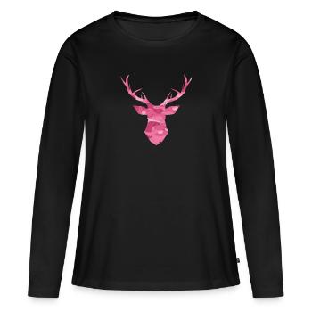 Tête de cerf camouflage camouflage rose - T-shirt manches longues Premium bio Femme - noir - Devant - Julia (174cm)