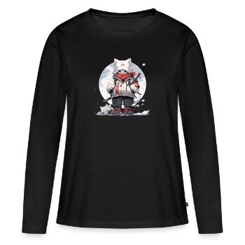Chat samouraï mignon - T-shirt manches longues Premium bio Femme - noir - Devant - Julia (174cm)