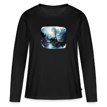 Dampflok - Frauen Premium Bio Langarmshirt - Schwarz - Vorne - Julia (174cm)