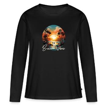 Ambiance de plage - T-shirt manches longues Premium bio Femme - noir - Devant - Julia (174cm)