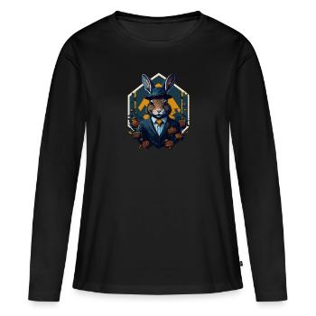 Lapin avec chapeau melon et costume - T-shirt manches longues Premium bio Femme - noir - Devant - Julia (174cm)