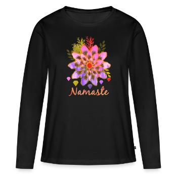 Namaste Flower - T-shirt manches longues Premium bio Femme - noir - Devant - Julia (174cm)