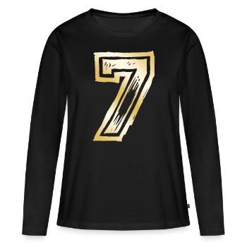 7 Nombre d’or - T-shirt manches longues Premium bio Femme - noir - Devant - Julia (174cm)