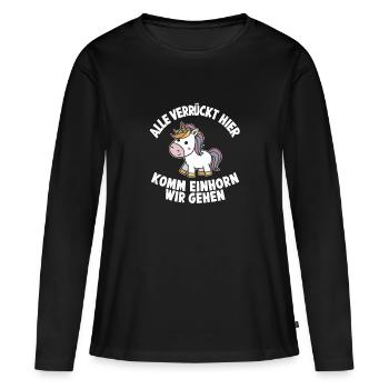 Einhorn Einhörner Fabelwesen Mystisch - Frauen Premium Bio Langarmshirt - Schwarz - Vorne - Julia (174cm)