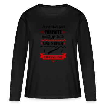 Pas parfaite chasseuse,chasse - T-shirt manches longues Premium bio Femme - noir - Devant - Julia (174cm)