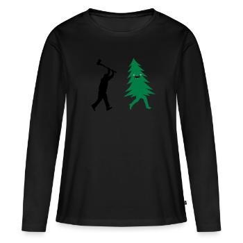 Funny Christmas tree is chased by Lumberjack - Women's Premium Organic Long Sleeve Shirt - black - Front - Julia (174cm)