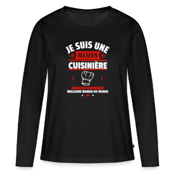 Maman cuisinière, Cadeau fête des mères - T-shirt manches longues Premium bio Femme - noir - Devant - Julia (174cm)