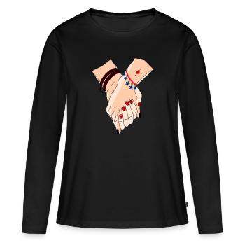 Hände ineinander verschlungen, um zusammen zu sein - Frauen Premium Bio Langarmshirt - Schwarz - Vorne - Julia (174cm)