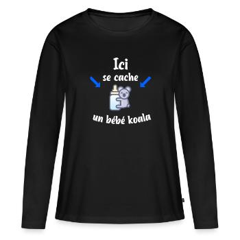 Ici se cache un bébé koala t-shirt femme enceinte - T-shirt manches longues Premium bio Femme - noir - Devant - Julia (174cm)