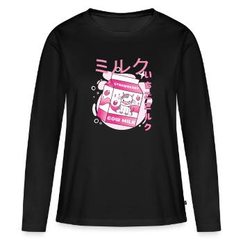 Kawaii Strawberry Cow Milk Strawberry Vaporwave - Women's Premium Organic Long Sleeve Shirt - black - Front - Julia (174cm)