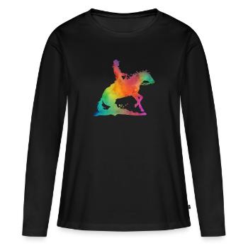 Westernreiterin Aquarell Look - Frauen Premium Bio Langarmshirt - Schwarz - Vorne - Julia (174cm)